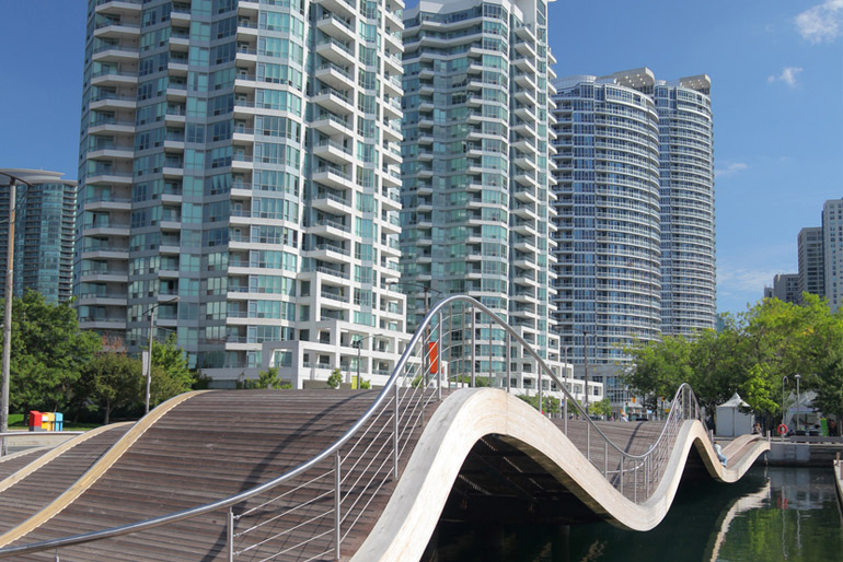 Toronto Waterfront Wavedecks overlooking new Condos in Downtown